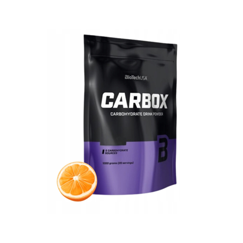 BiotechUSA CARBOX carbohydrate drink powder package with an orange slice on a white background