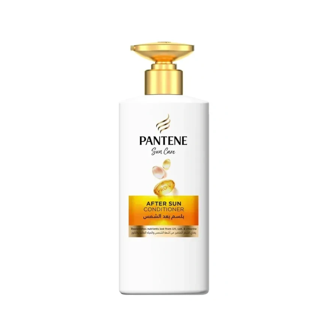 Pantene Sun Care After Sun Conditioner 500ml enriched with Pro-V nutrients to restore moisture and softness to hair exposed to sun, chlorine, and saltwater.