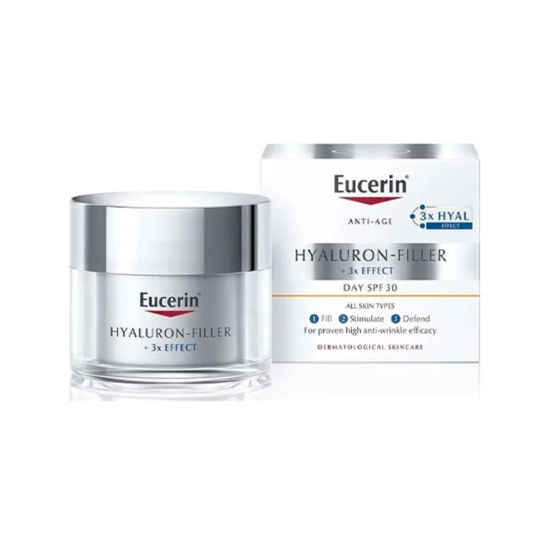 Eucerin Hyaluron-Filler cream jar and packaging on a white background
