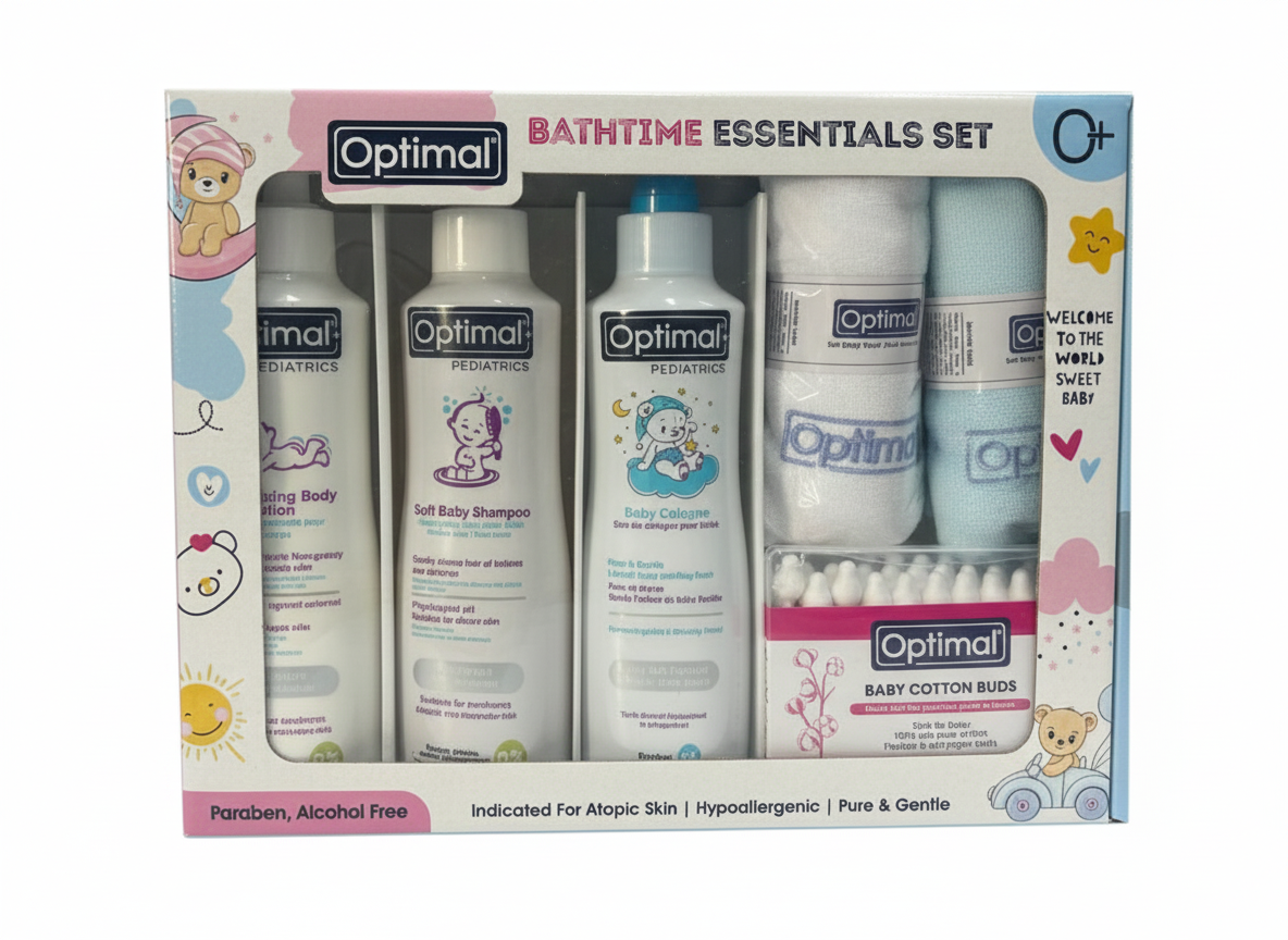 Optimal bathtime essentials set baby bath care kit with shampoo, cleanser and towels