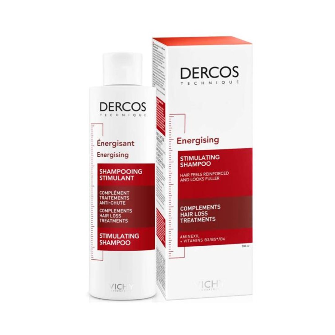 Dercos Energising Shampoo bottle and packaging on a white background
