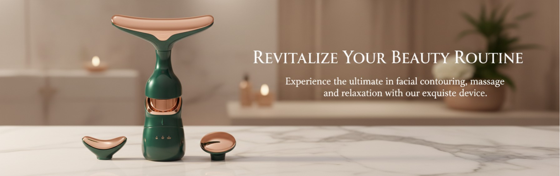 Facial massager device on a marble surface with a blurred background