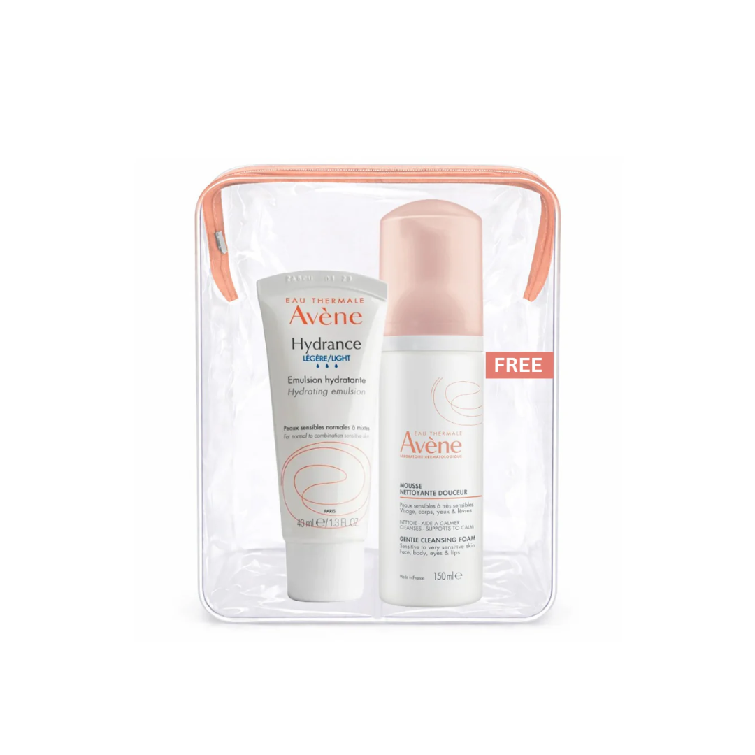 Avene Hydrance Light Hydrating Emulsion 40ml with free Gentle Cleansing Foam 150ml for sensitive skin hydration and cleansing