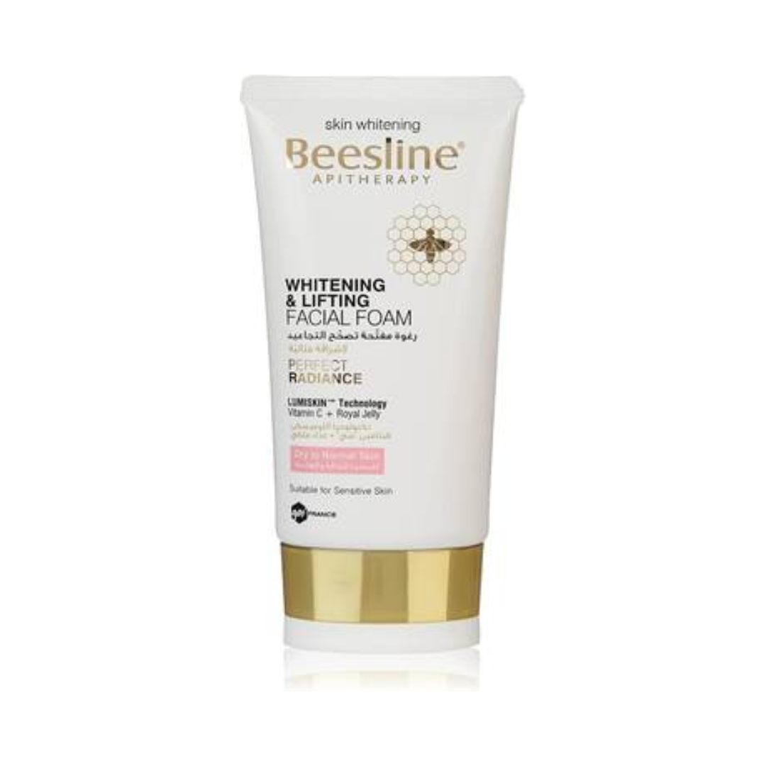 Beesline Whitening & Lifting Facial Foam 150ml with Vitamin C, Royal Jelly, and Lumiskin™ Technology to gently cleanse, brighten skin, and improve radiance for sensitive skin.