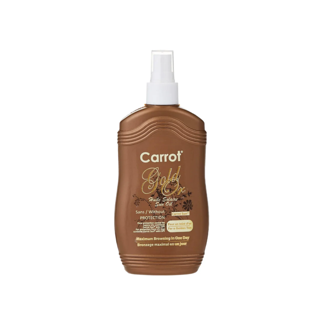 Carrot Sun Gold tanning oil spray for golden glow deep bronzing and radiant summer tan