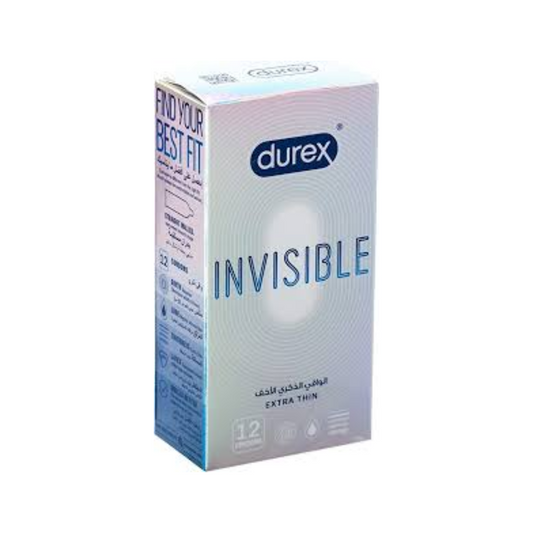Durex Invisible Extra Thin condoms 12 pack ultra thin lubricated condoms for enhanced sensitivity and comfort