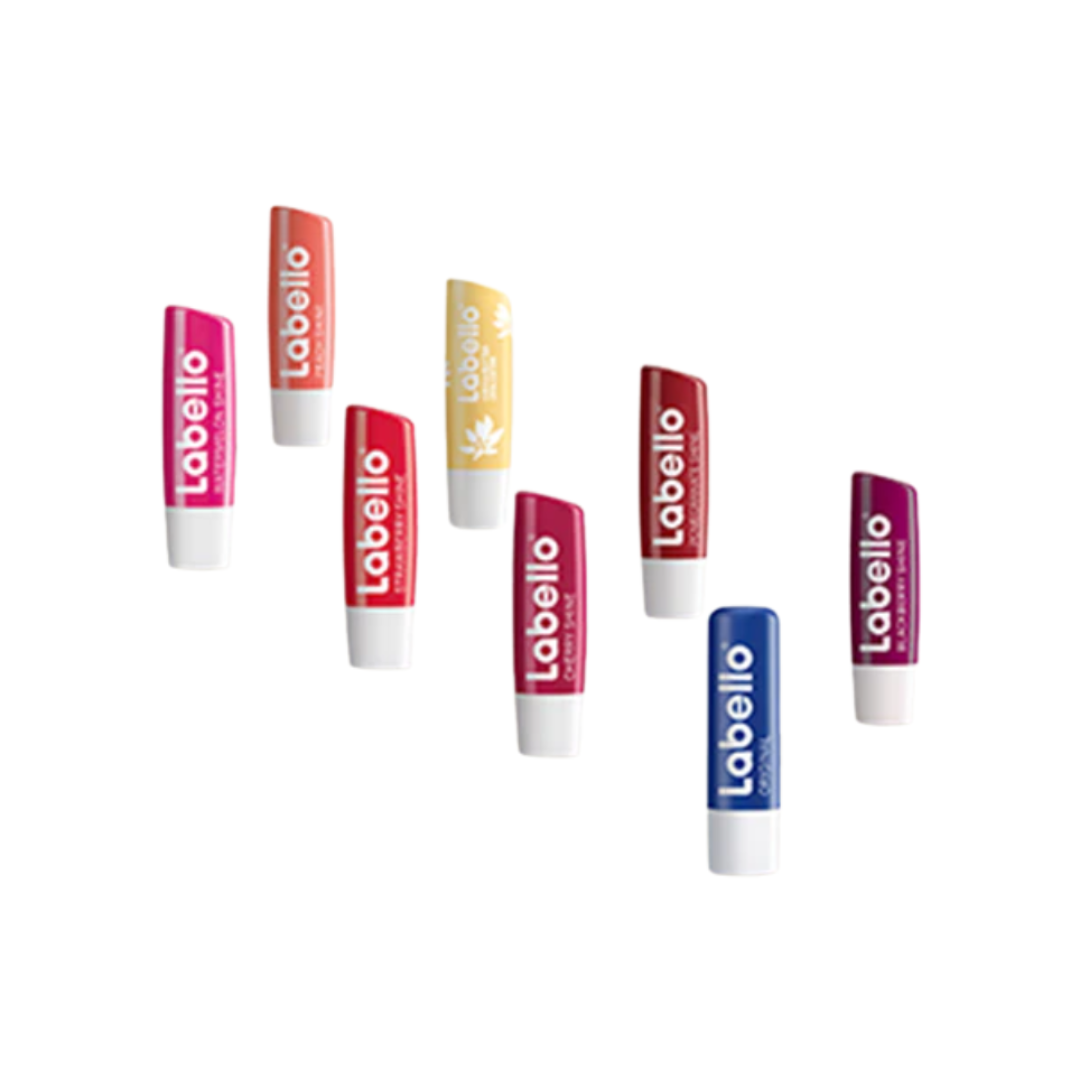 Labello lip balm collection for moisturizing dry lips and providing long lasting hydration and protection