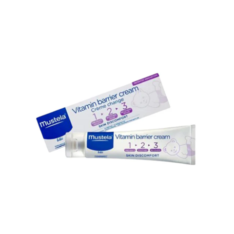 Mustela Vitamin Barrier Cream 1•2•3 diaper rash cream available in 50ml and 100ml, with Zinc Oxide and 98% natural-origin ingredients for babies from birth.