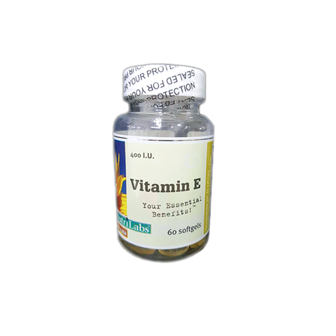 NutriLabs Vitamin E 400 IU dietary supplement with 60 softgels to support antioxidant protection, healthy skin, immune function, and heart health.
