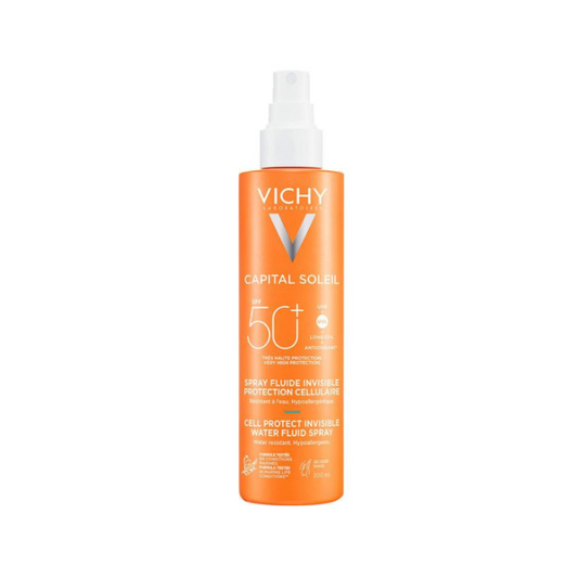 Vichy Capital Soleil SPF50 Plus Invisible Water Fluid Spray 200ml sunscreen for face and body with very high UVA UVB protection