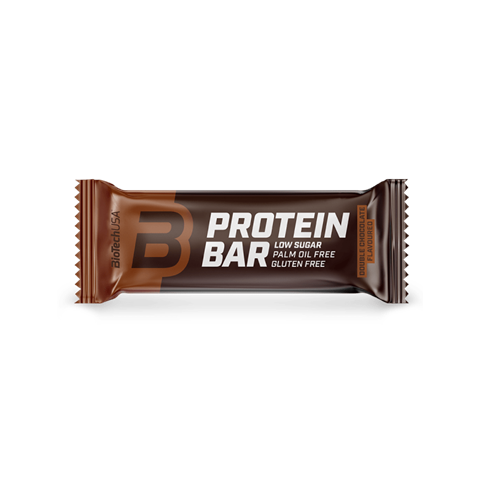 Protein bar packaging with 'Biotech USA' branding on a white background