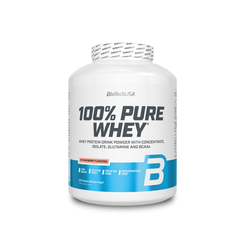 BiotechUSA 100% Pure Whey protein powder container on a white background
