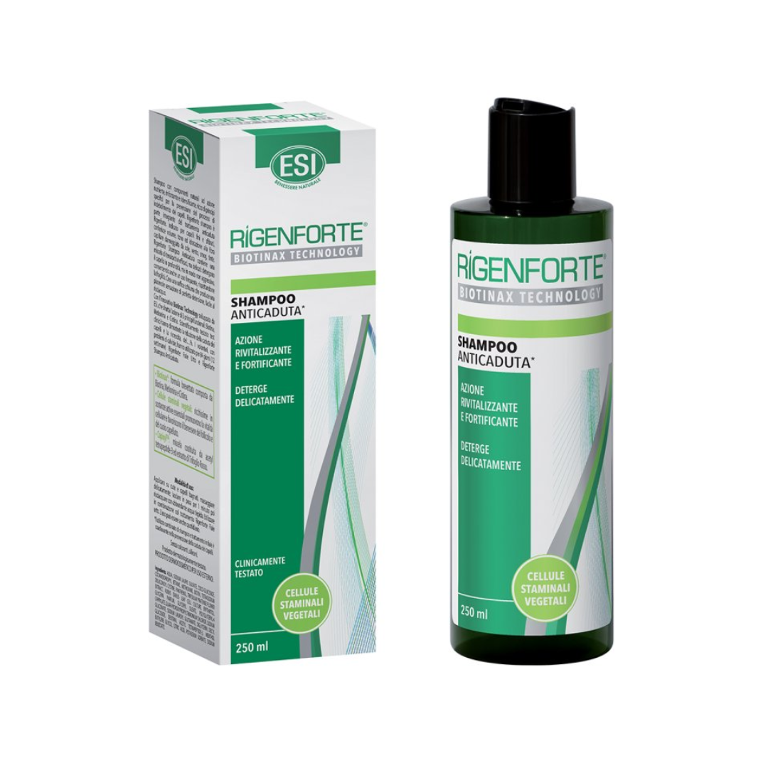 Rigenforte shampoo and packaging on a white background