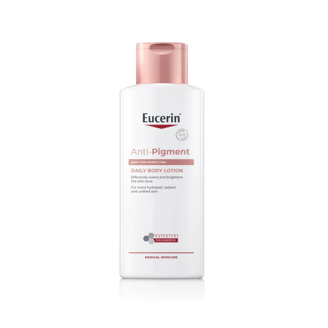Eucerin Anti-Pigment daily body lotion bottle on a white background