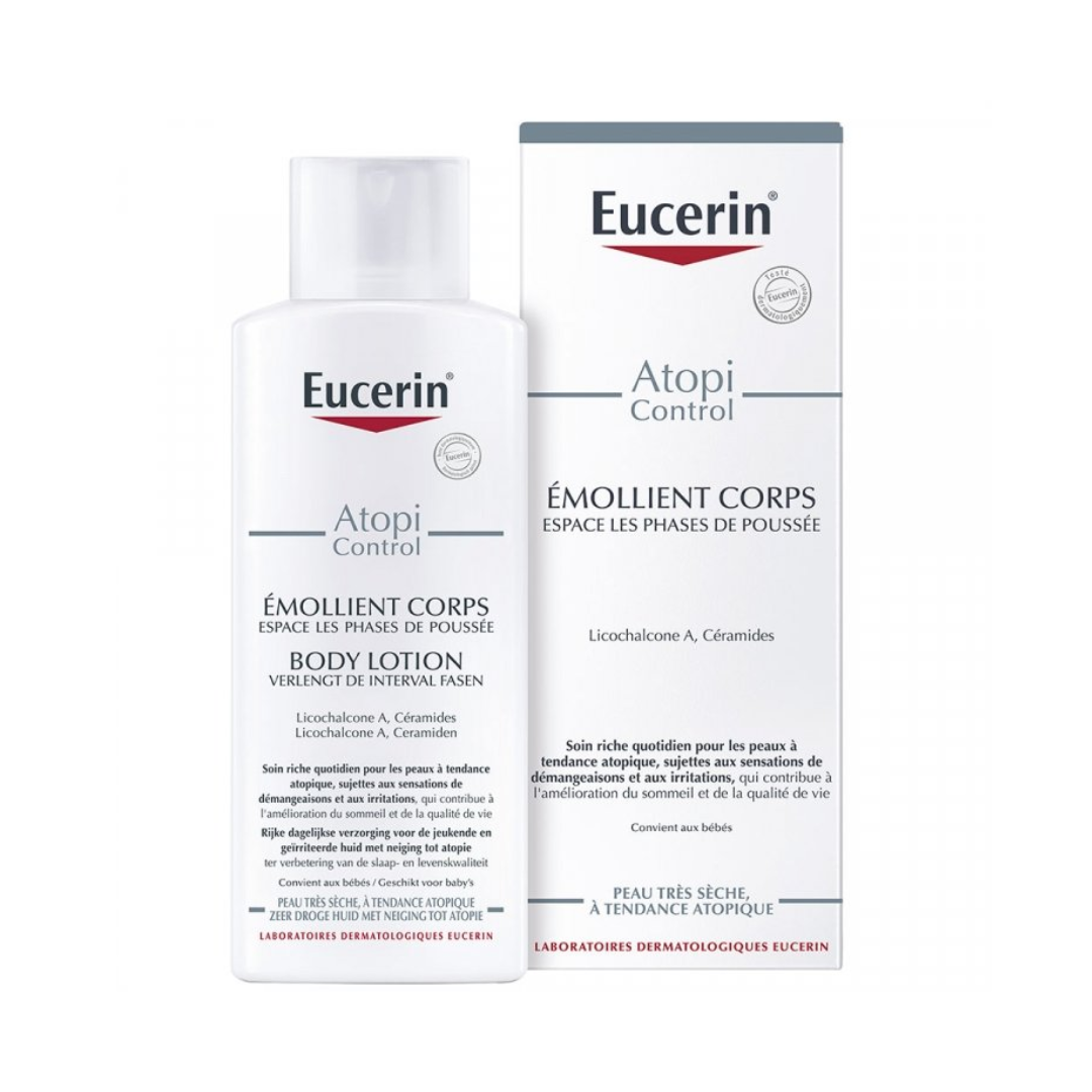 Eucerin Atopi Control body lotion bottle and packaging on a white background