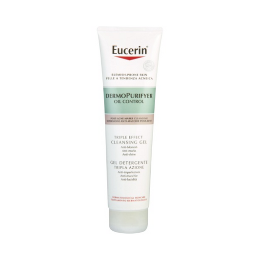 Eucerin Dermopurifyer oil control cleansing gel tube on a white background