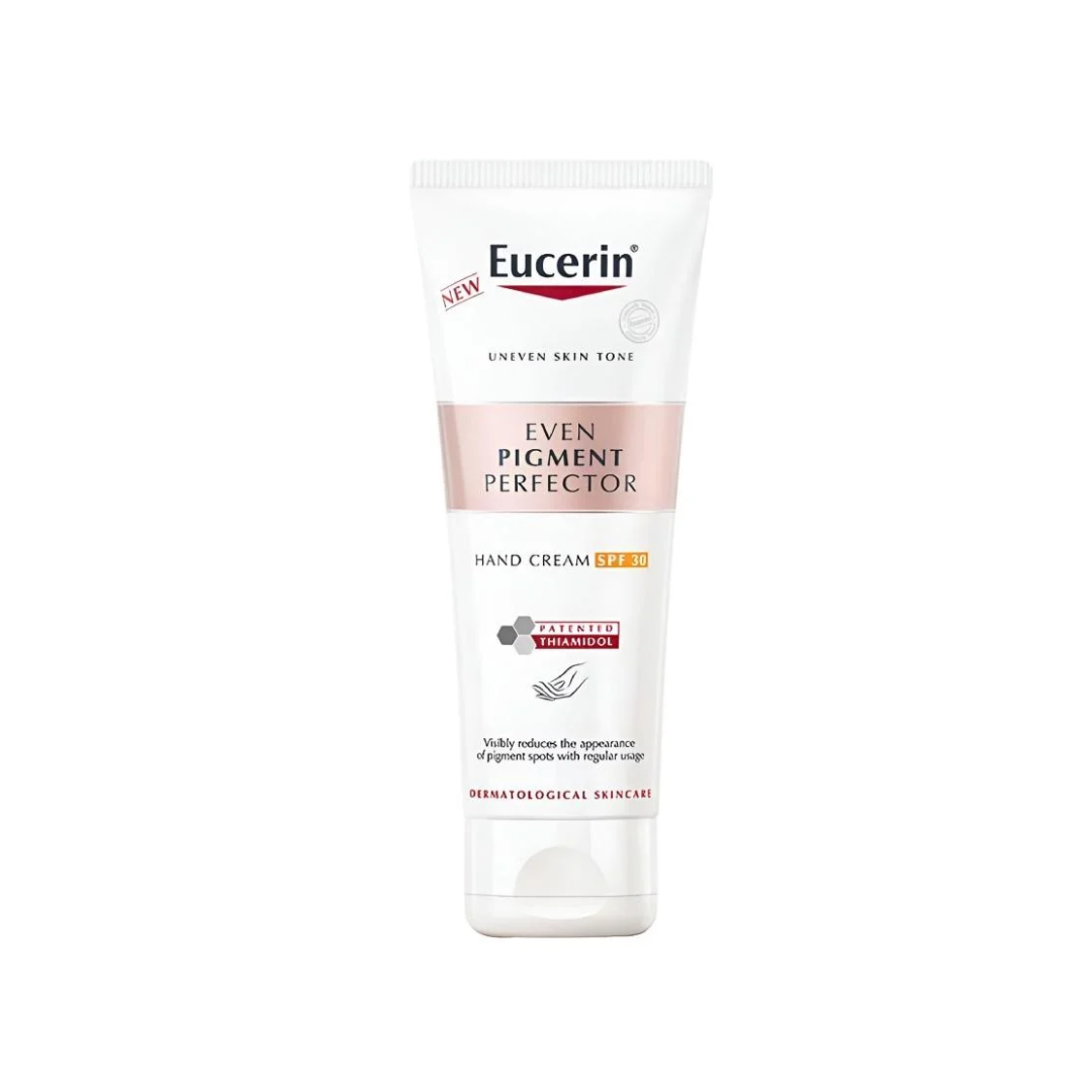 Eucerin Even Pigment Perfector hand cream on a white background