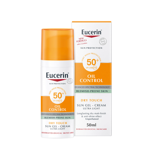 Eucerin Sun Protection Oil Control and Dry Touch products on a white background