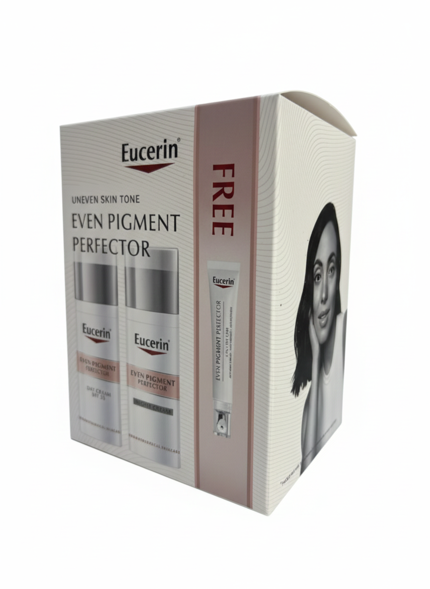 Eucerin Even Pigment Perfector dark spot corrector set with day cream SPF 30, night cream and free spot corrector