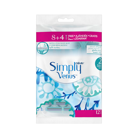 Gillette Venus Simply Disposable Razor for Women, 2 Blades 8+4 Pieces
