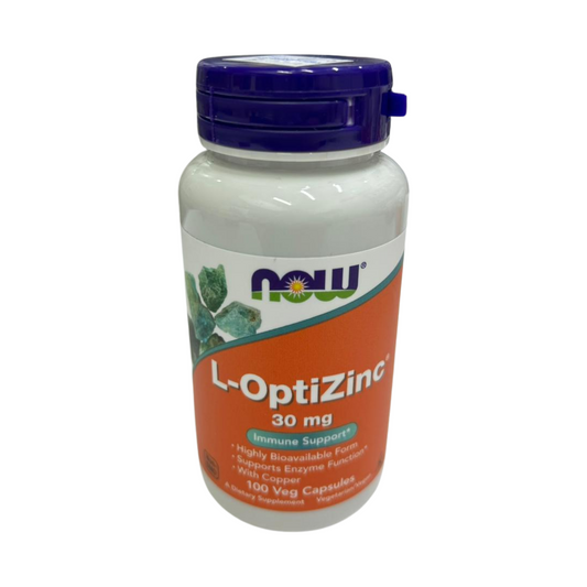 NOW Foods L-OptiZinc 30 mg zinc monomethionine veg capsules bottle