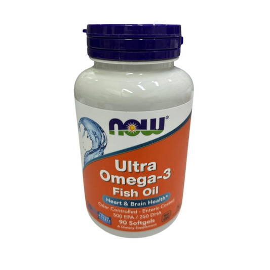 NOW Foods Ultra Omega-3 Fish Oil 500 EPA 250 DHA softgels bottle