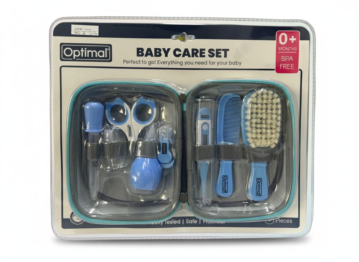 Optimal baby care set newborn grooming kit with brush, scissors, nail clippers and thermometer
