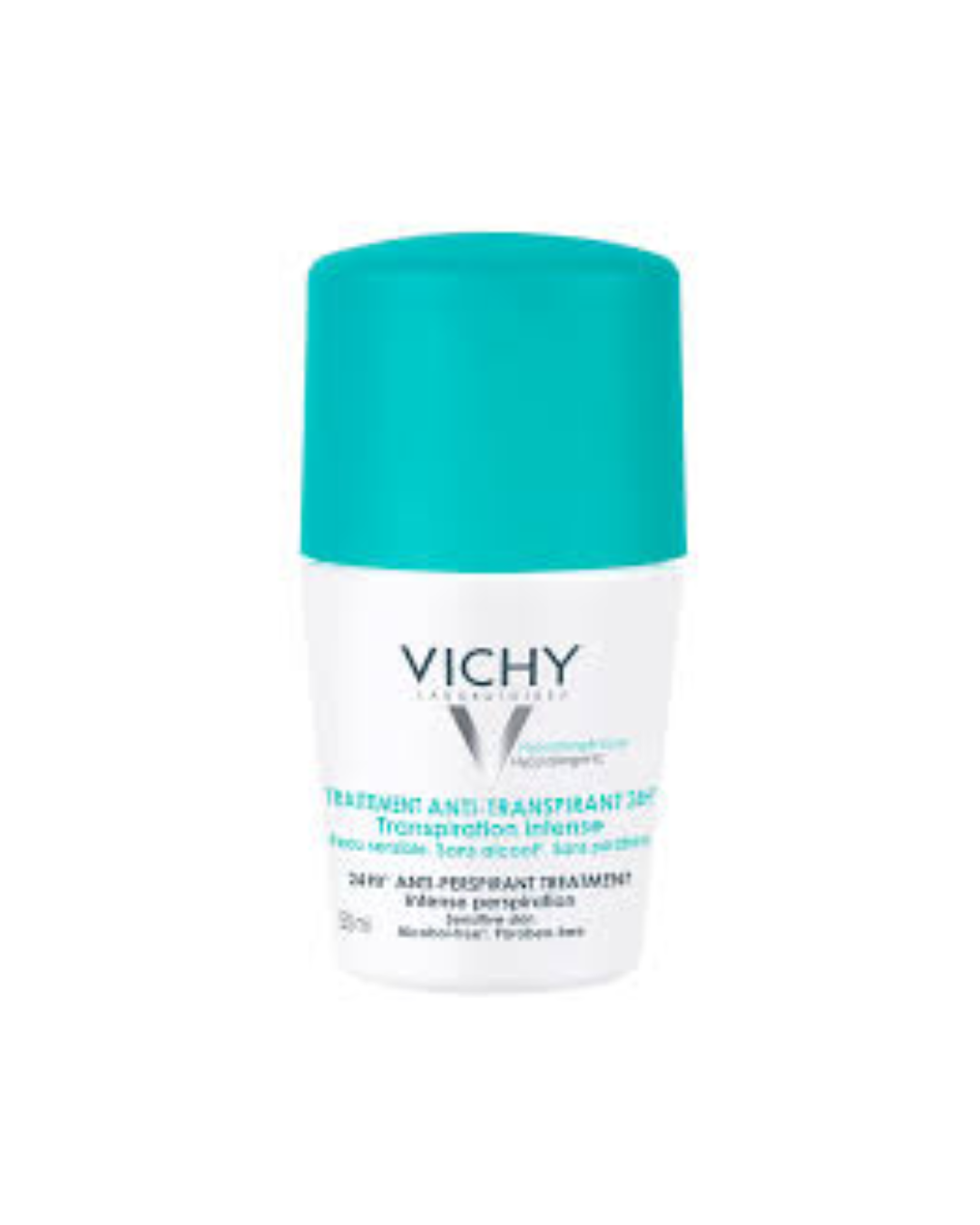 Vichy deodorant bottle on a white background