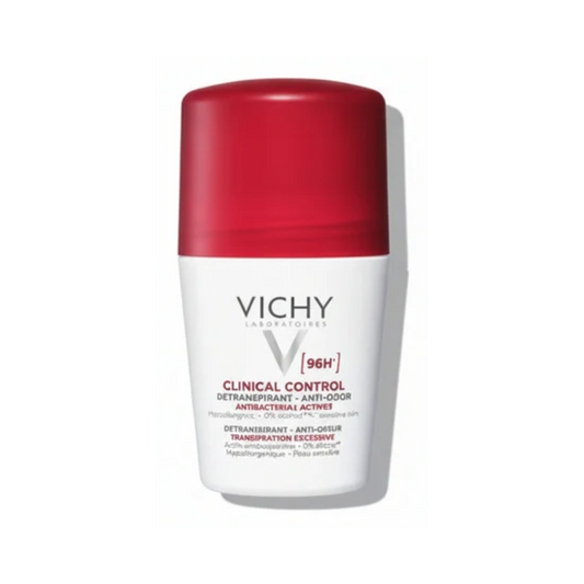 Vichy Clinical Control deodorant bottle with red cap on a white background