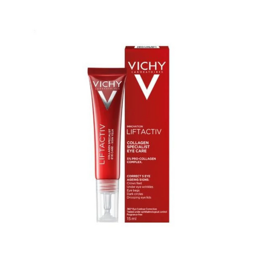 Vichy LiftActiv eye cream with packaging on a white background