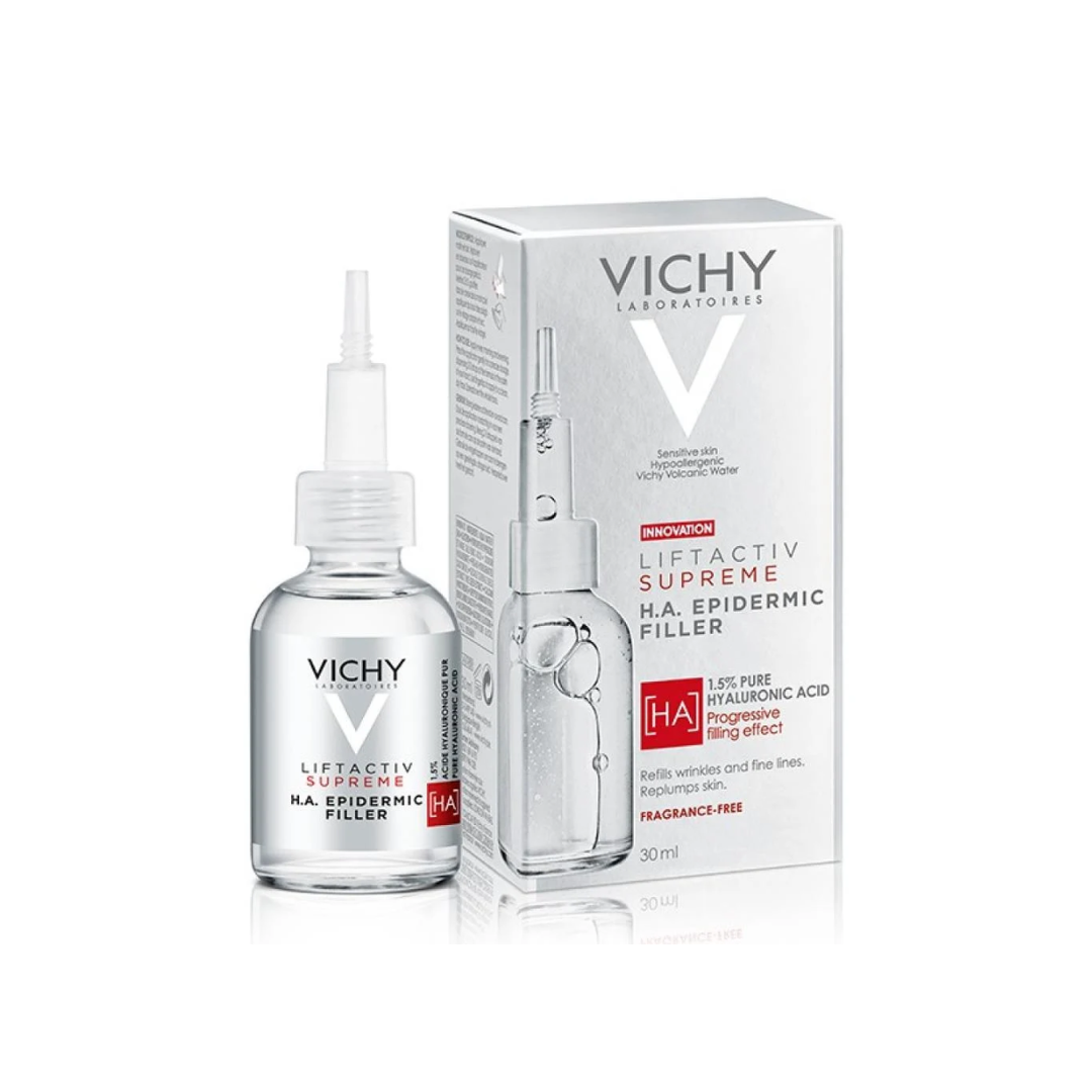 Vichy skincare serum bottle and packaging on a white background