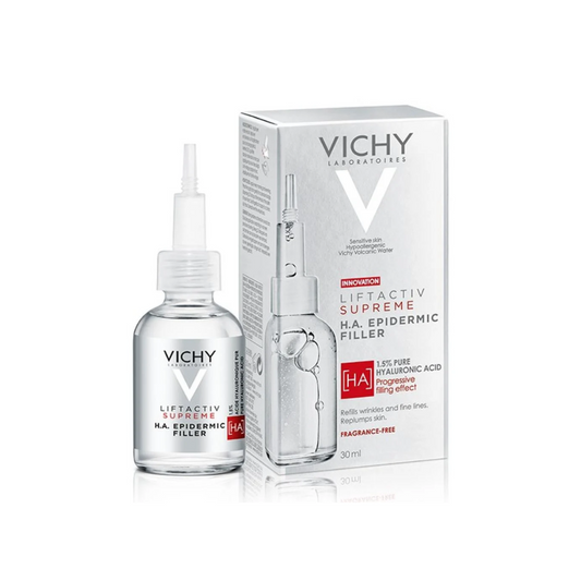 Vichy skincare serum bottle and packaging on a white background